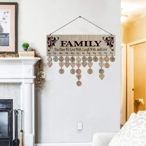 Family Birthday Wall Wooden Hanging Calendar